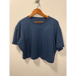 Everlane Organic Cotton Boxy Cropped Tee Navy Blue Short Sleeve Shirt Womens L